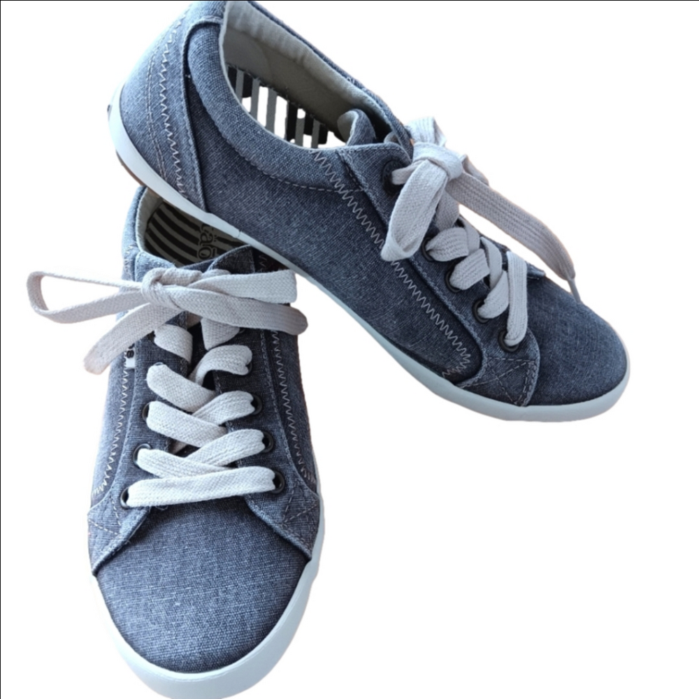 Taos Casual Star Gray Wash Canvas Lace-Up Sneakers Arch Support Comfortable Sz 7